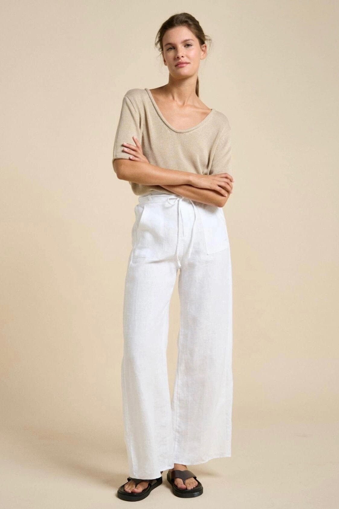LITTLE LIES Remy Linen Pants - White BOTTOMS