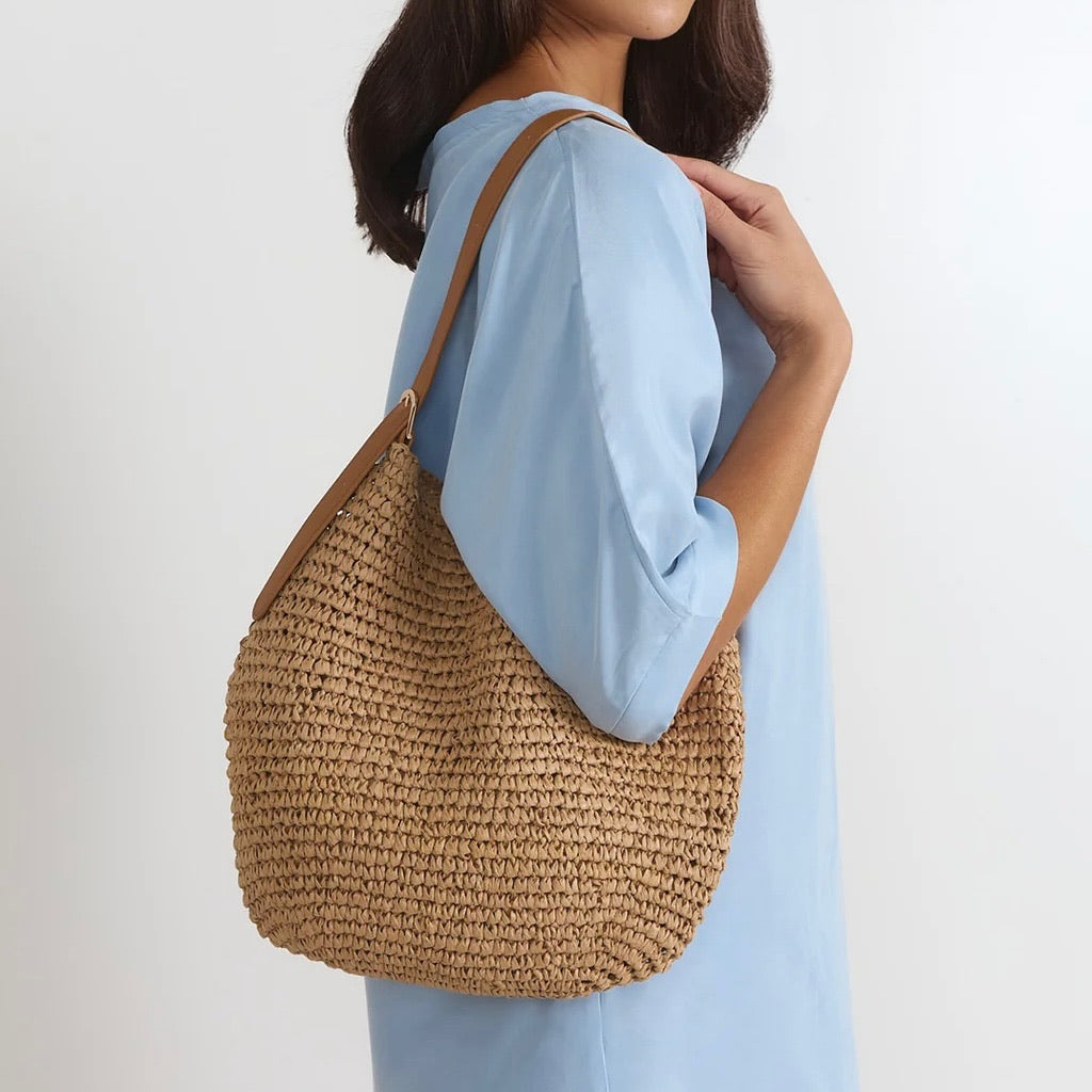 Large Paper Weave Tote - Camel