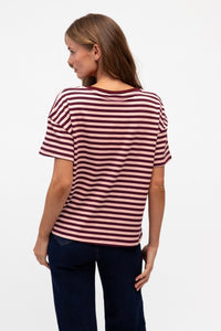 Easy Tuck Stripe Tee - Blush / Burgundy