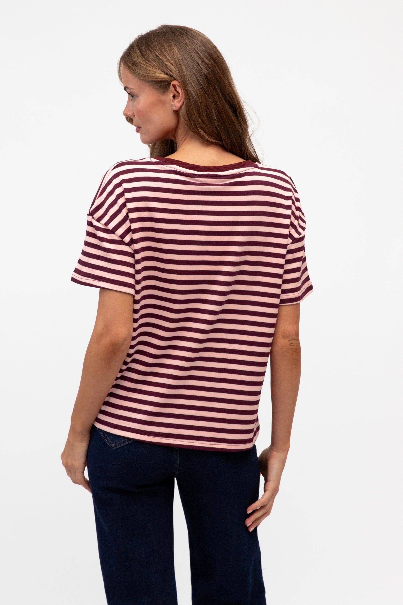 Easy Tuck Stripe Tee - Blush / Burgundy