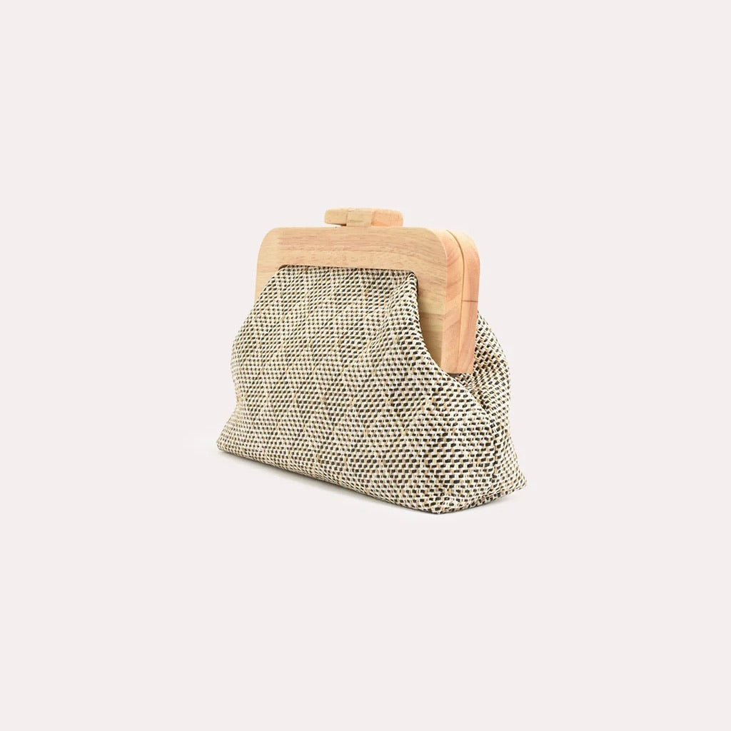 Augusta Timber Frame Clutch  - Black/Natural