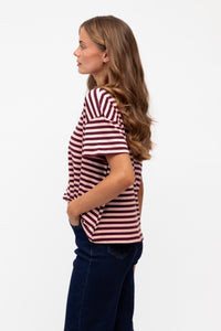 Easy Tuck Stripe Tee - Blush / Burgundy