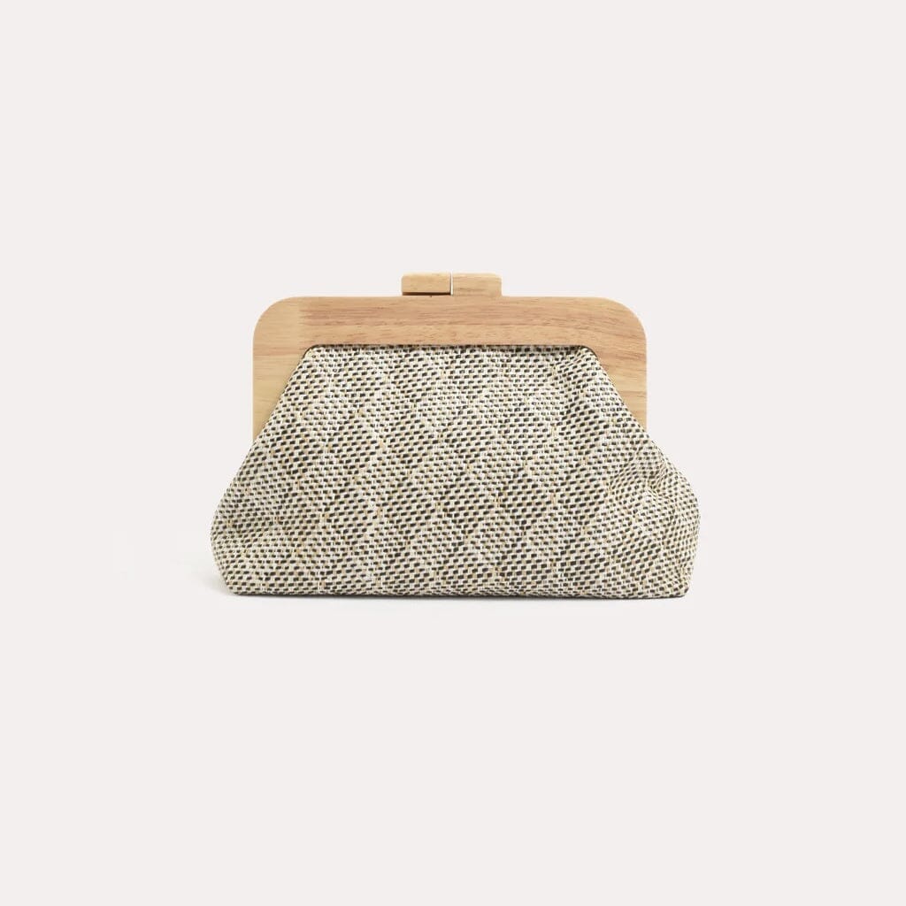 ADORNE Augusta Timber Frame Clutch - Black/Natural ACCESSORIES
