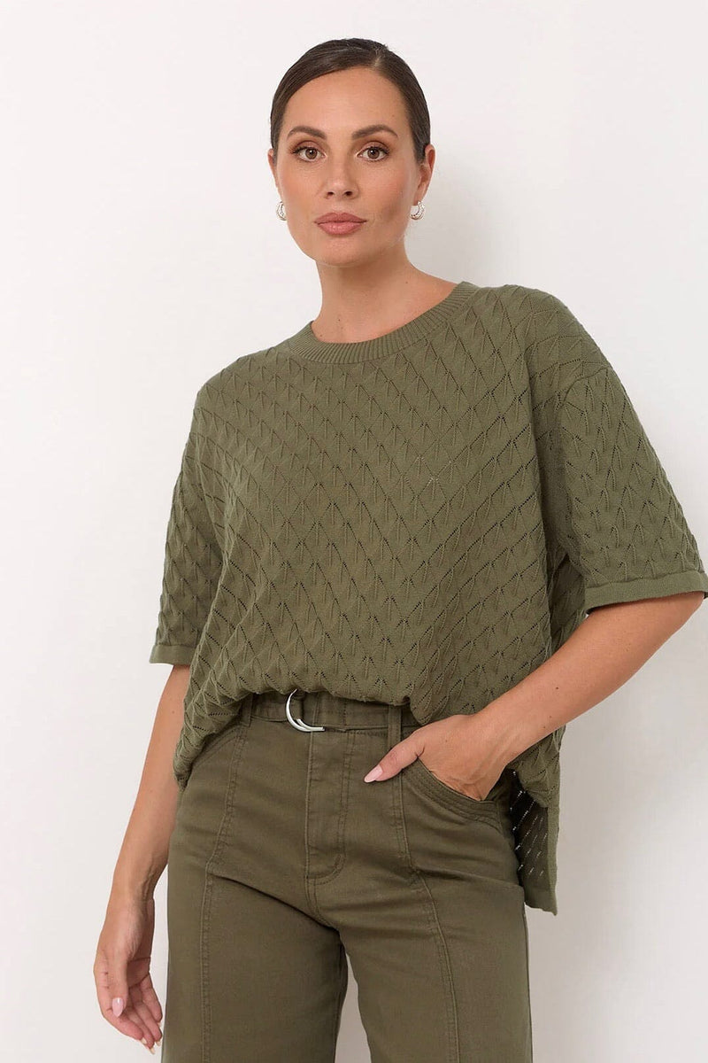 ADORNE Bethany Textured Knit Top - Khaki TOPS