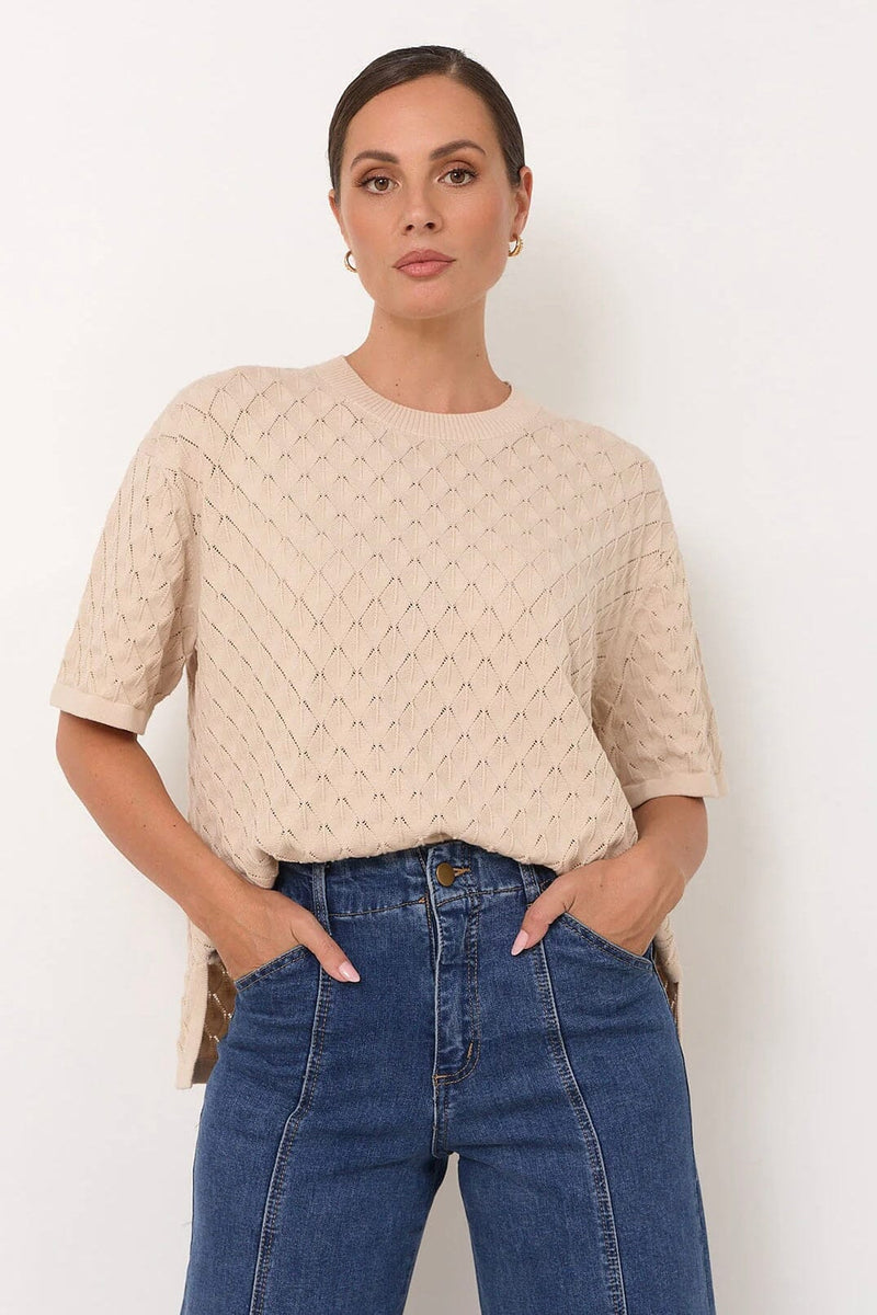 ADORNE Bethany Textured Knit Top - Nude TOPS
