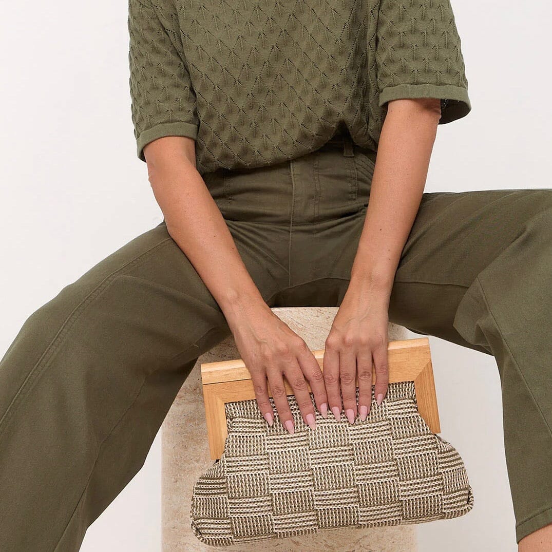 ADORNE Check Weave Timber Frame Clutch ACCESSORIES