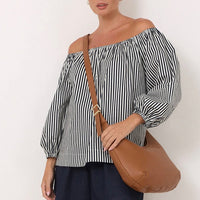 ADORNE Maggie Woven Moon Cross Body Bag - Tan ACCESSORIES