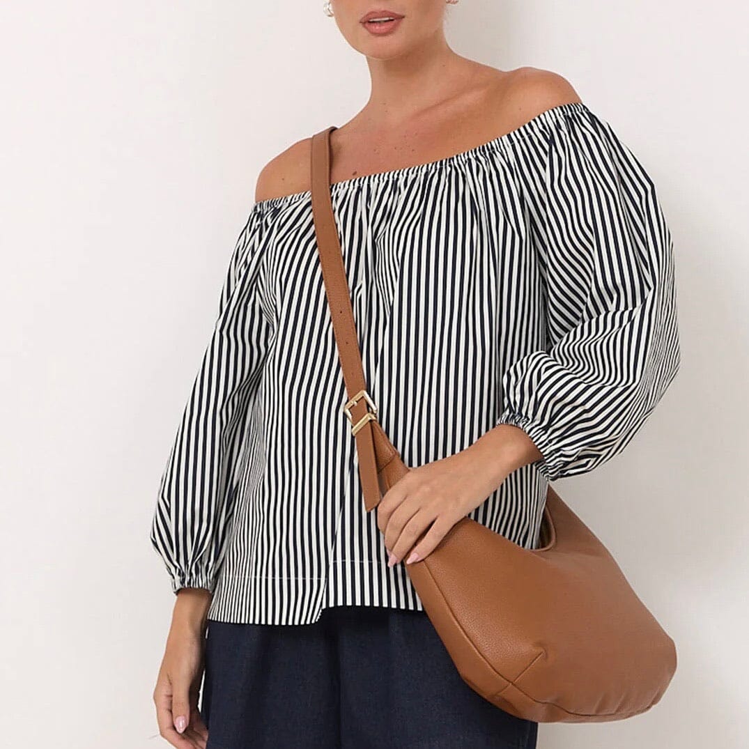ADORNE Maggie Woven Moon Cross Body Bag - Tan ACCESSORIES