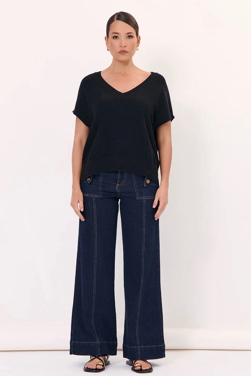 ADORNE Samara Cotton Knit Top - Black TOPS