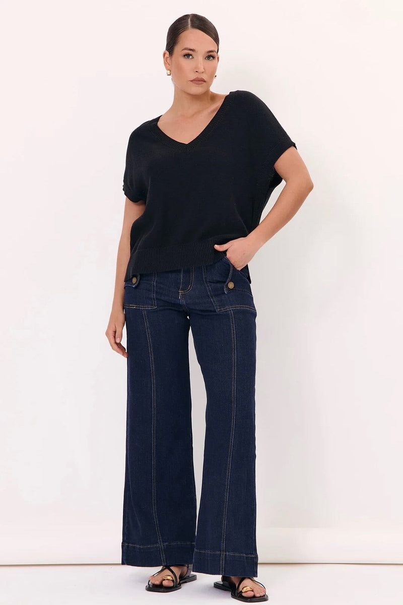 ADORNE Samara Cotton Knit Top - Black TOPS