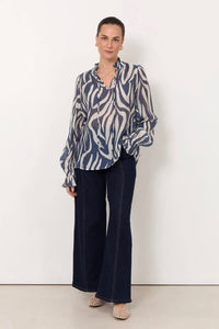 ADORNE Sandra Long Sleeve Top - Blue Print TOPS