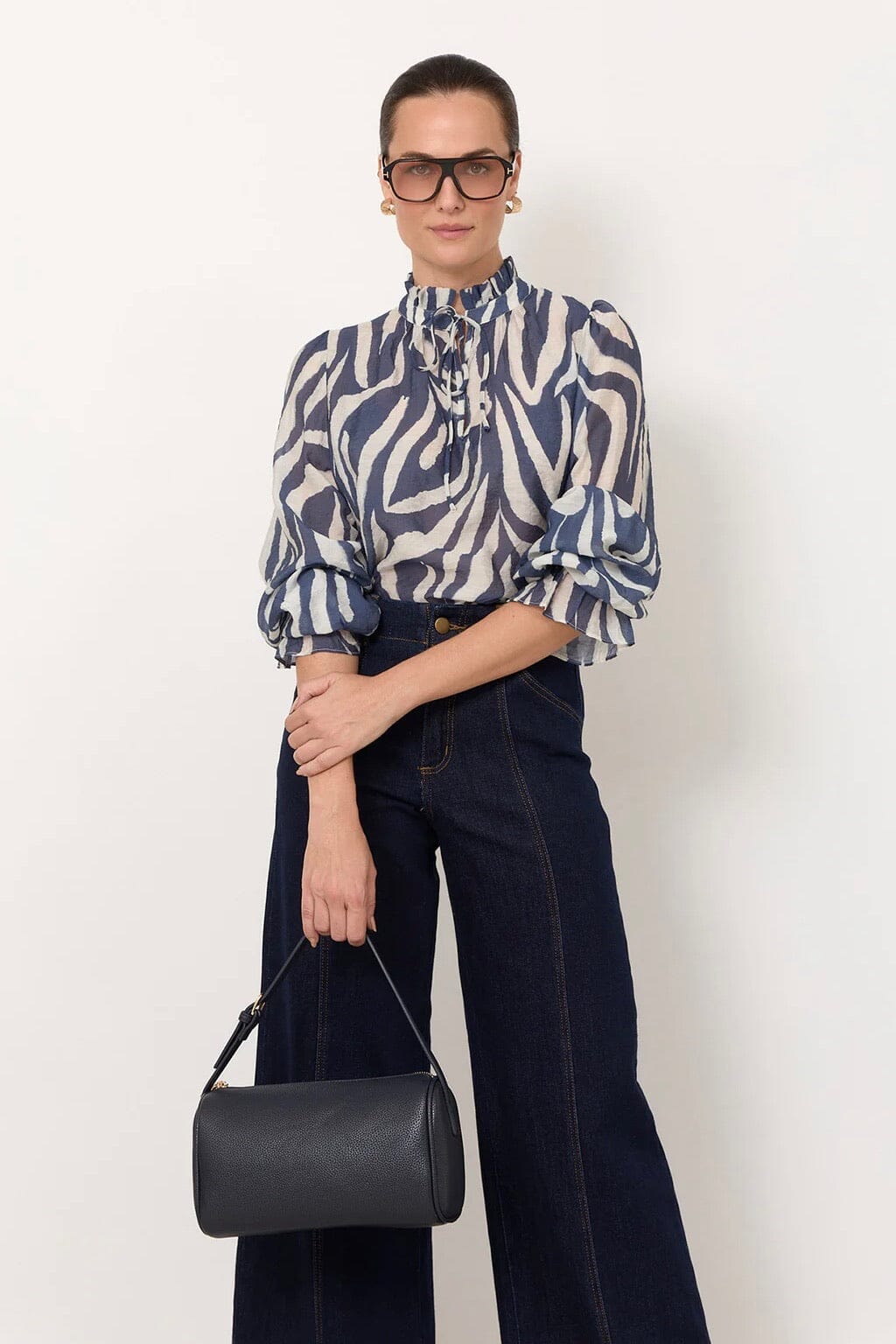 ADORNE Sandra Long Sleeve Top - Blue Print TOPS