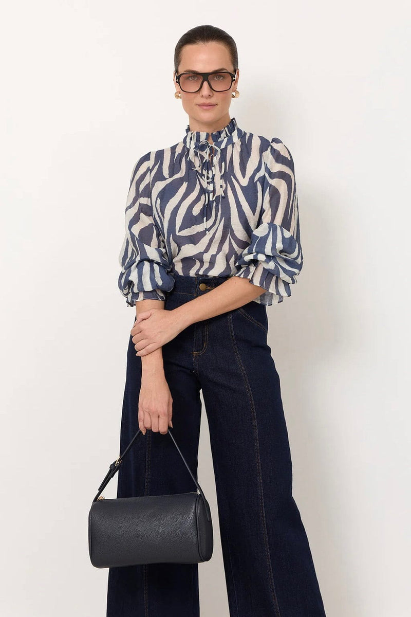 ADORNE Sandra Long Sleeve Top - Blue Print TOPS