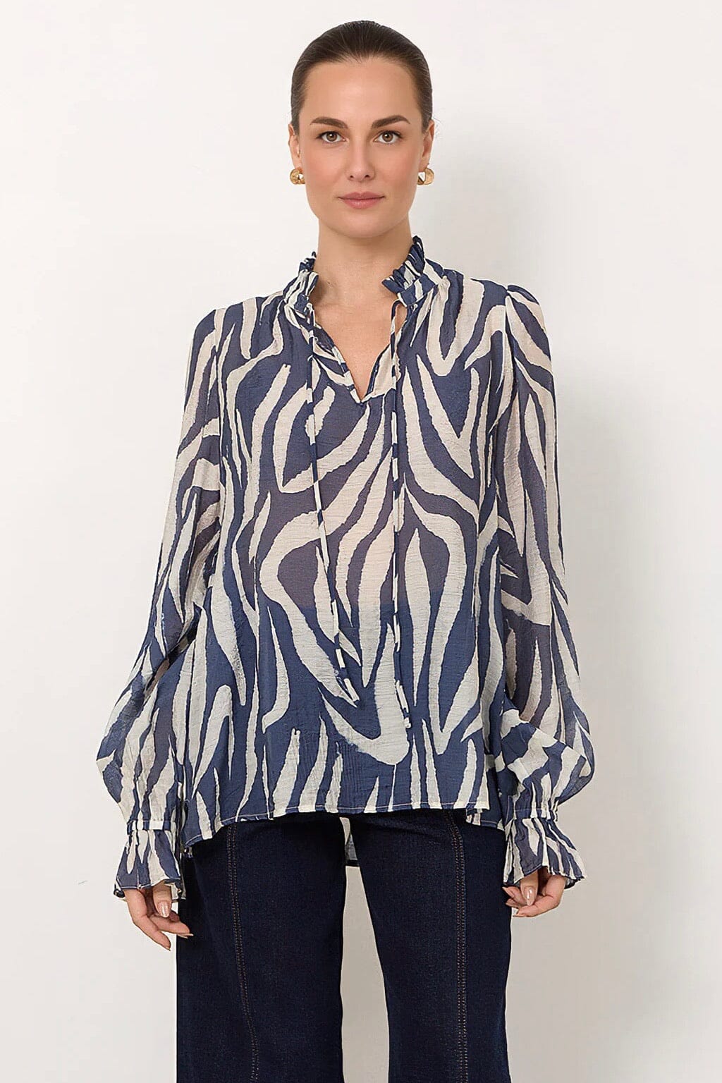 ADORNE Sandra Long Sleeve Top - Blue Print TOPS