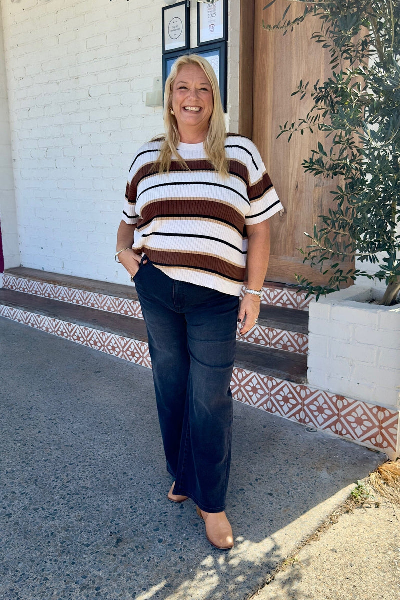 ADORNE Shani Rib Knit Short Sleeve Top TOPS
