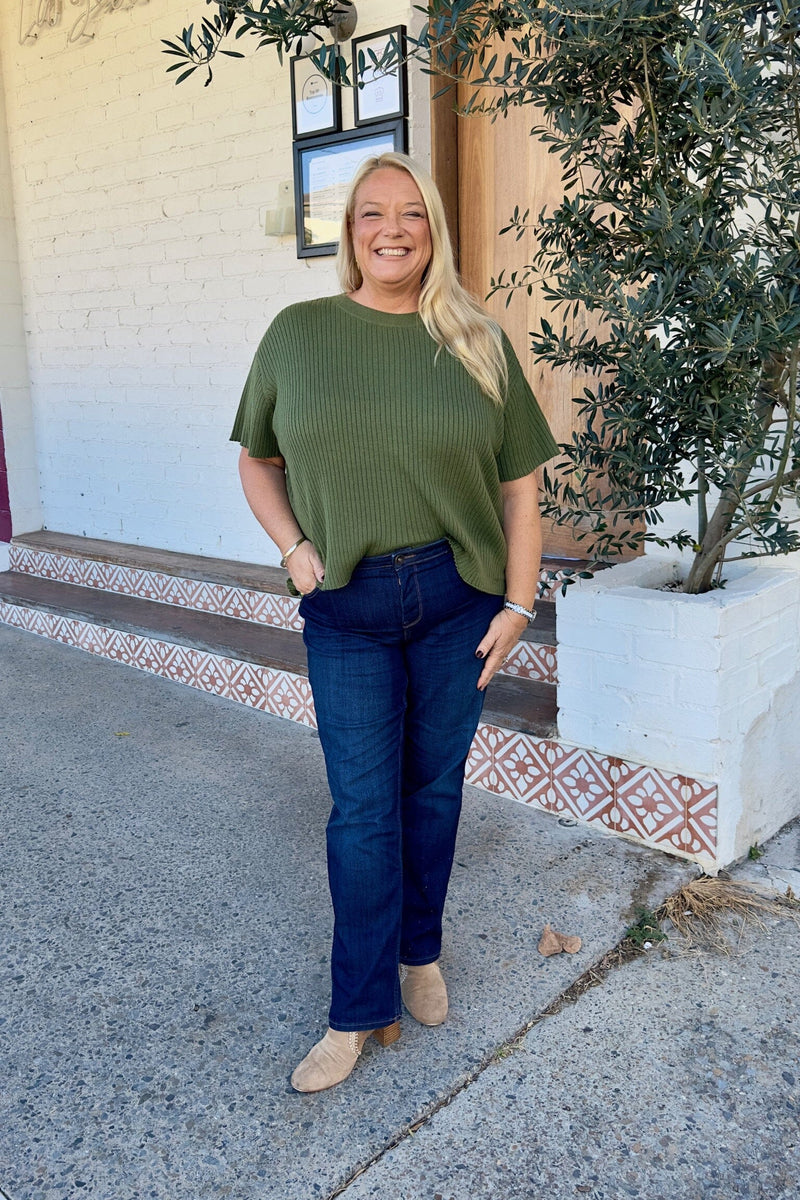 ADORNE Shani Rib Knit Top - Khaki TOPS