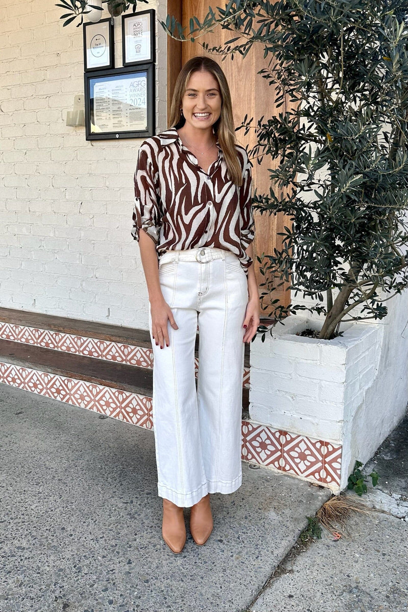 COUNTRY DENIM Indianna Belted Jeans - White BOTTOMS