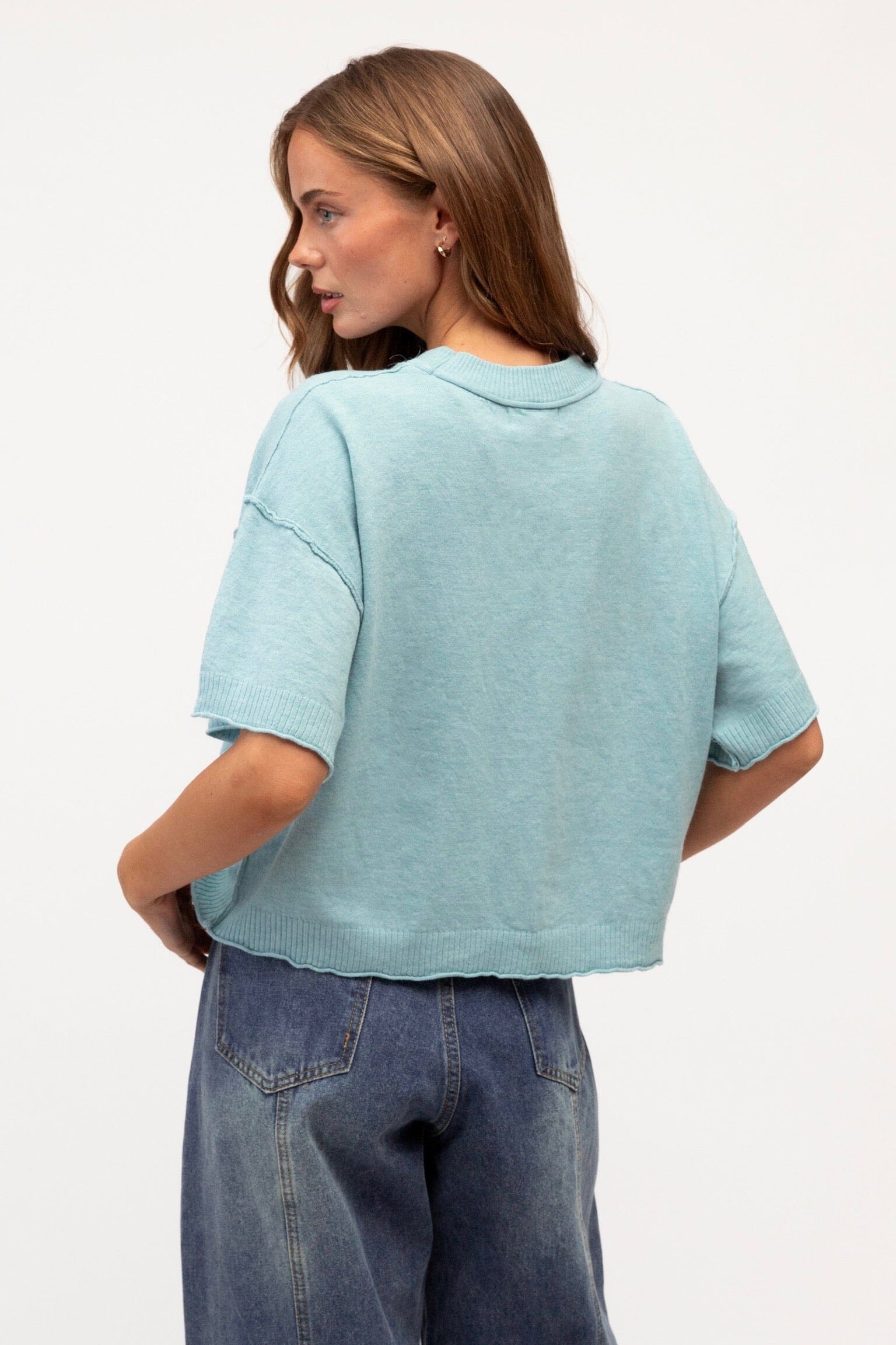 EBBY AND I Evie Knit Top - Blue TOPS