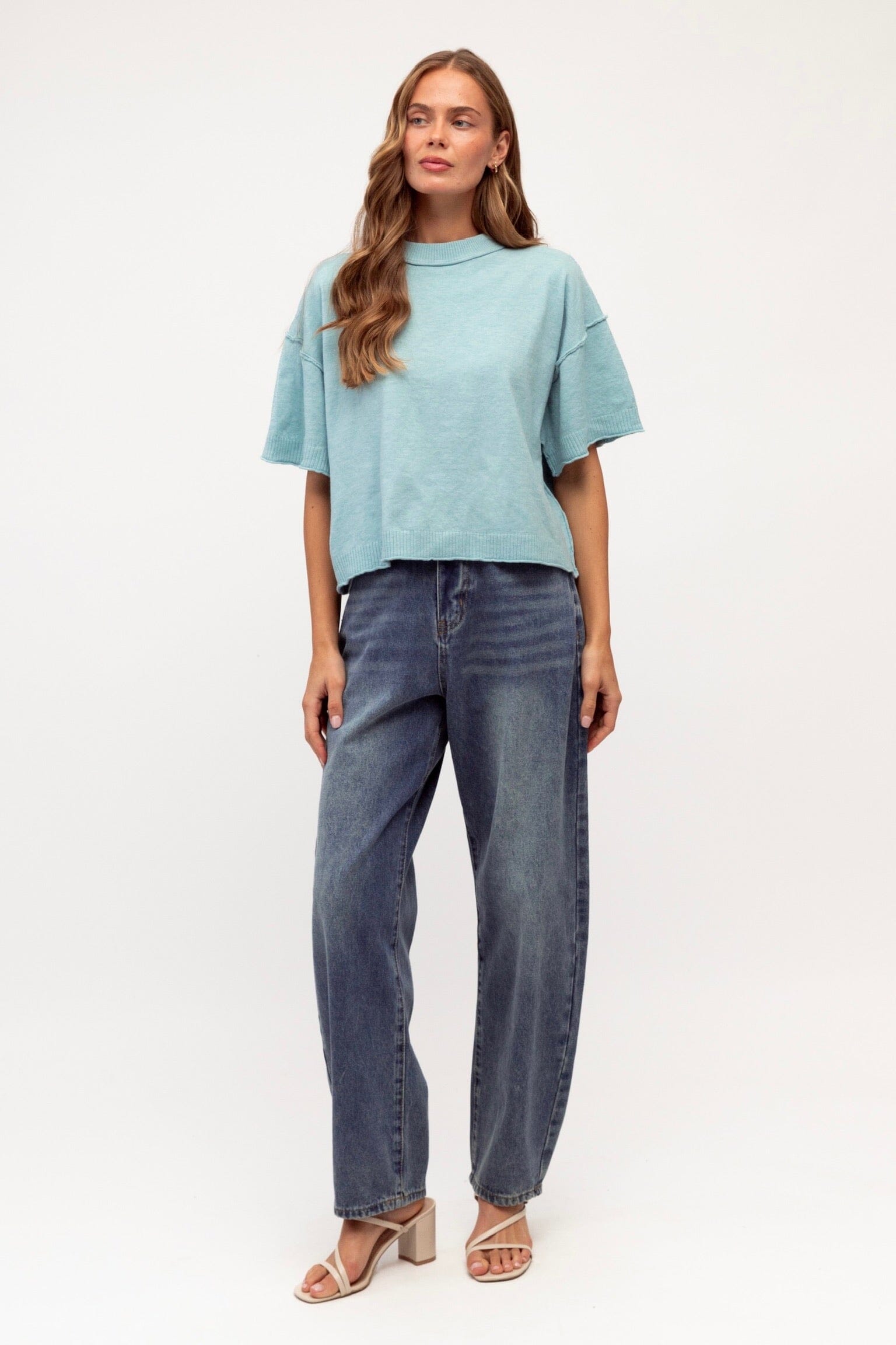 EBBY AND I Evie Knit Top - Blue TOPS