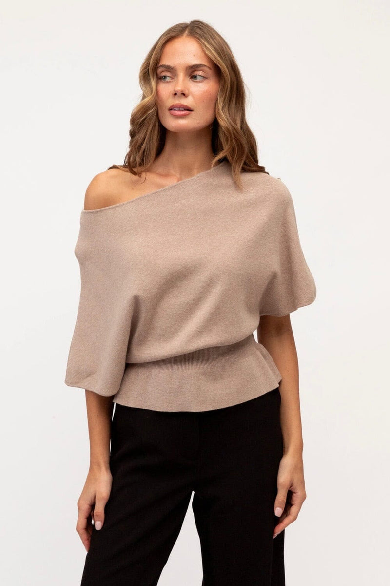 EBBY AND I Paris Knit Top - Beige TOPS