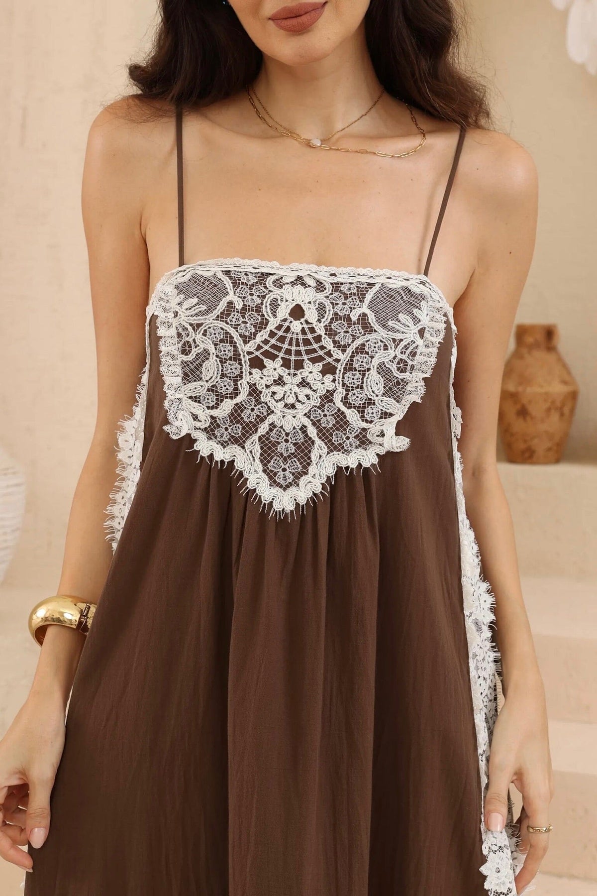 IRIS MAXI Chocolate Lace Midi Dress DRESSES