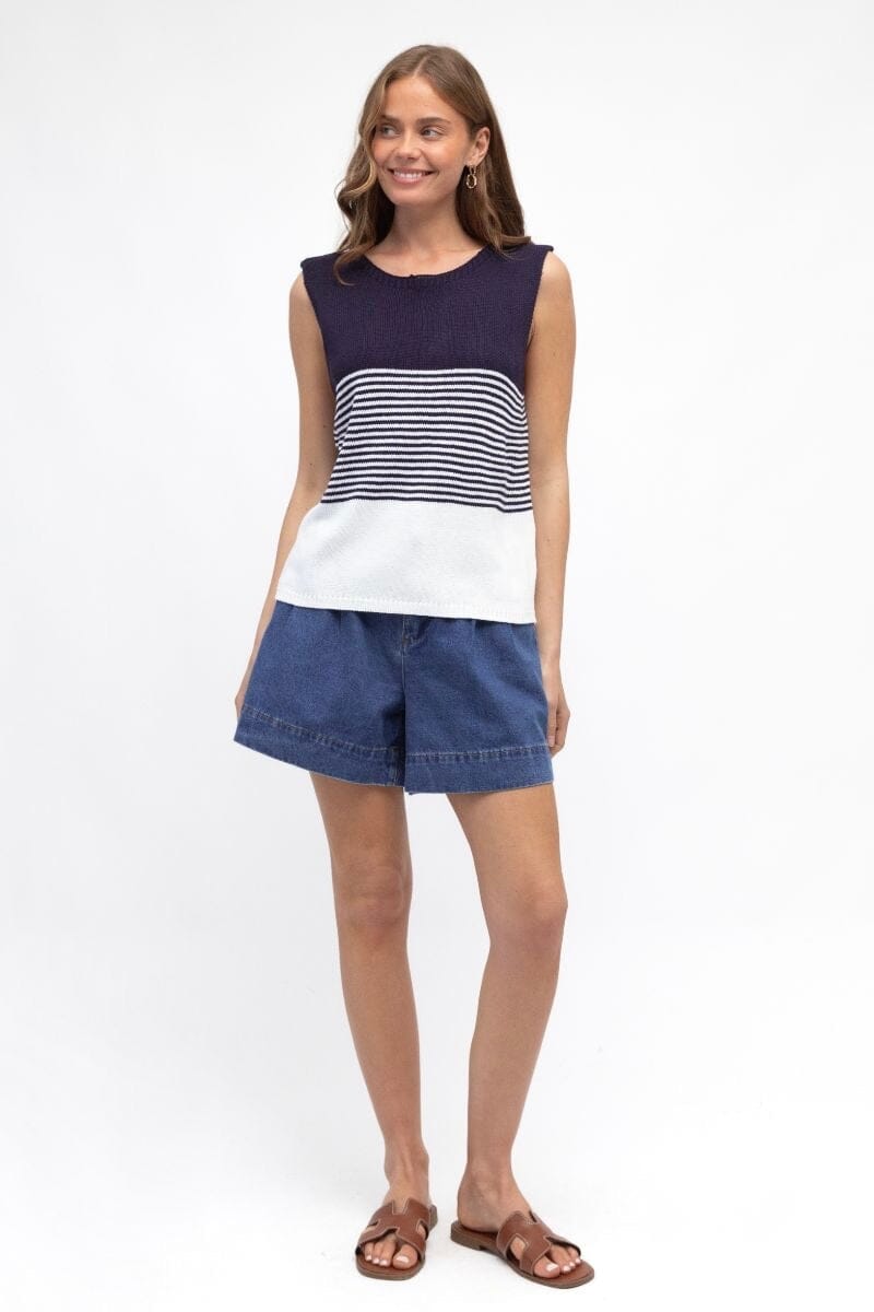 LABEL OF LOVE Coastal Knit Tank - Navy TOPS