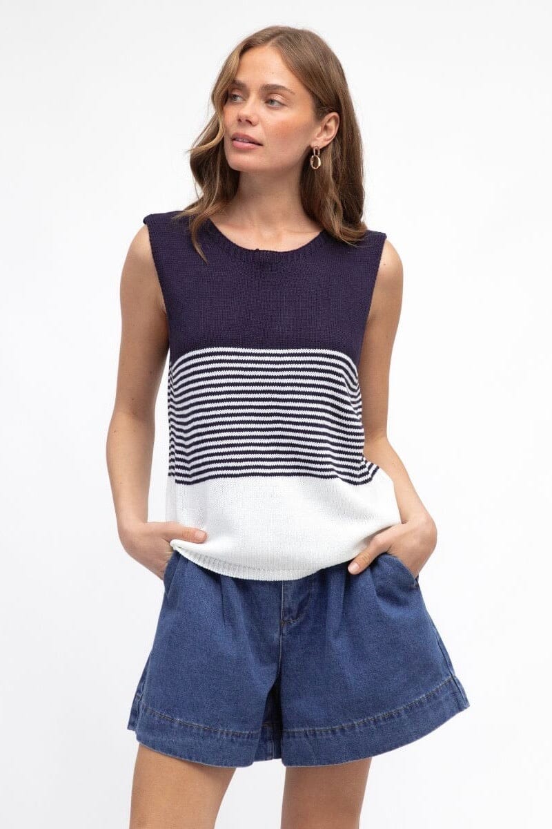 LABEL OF LOVE Coastal Knit Tank - Navy TOPS