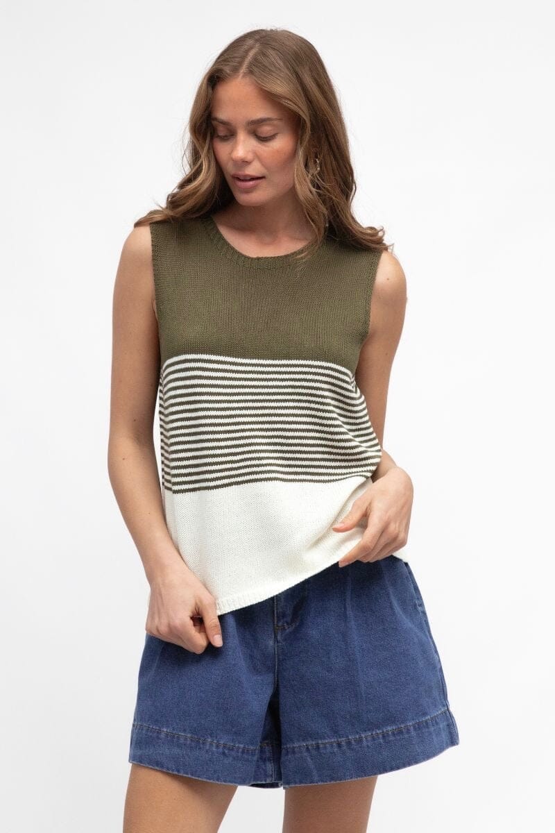 LABEL OF LOVE Coastal Knit Tank - Olive TOPS