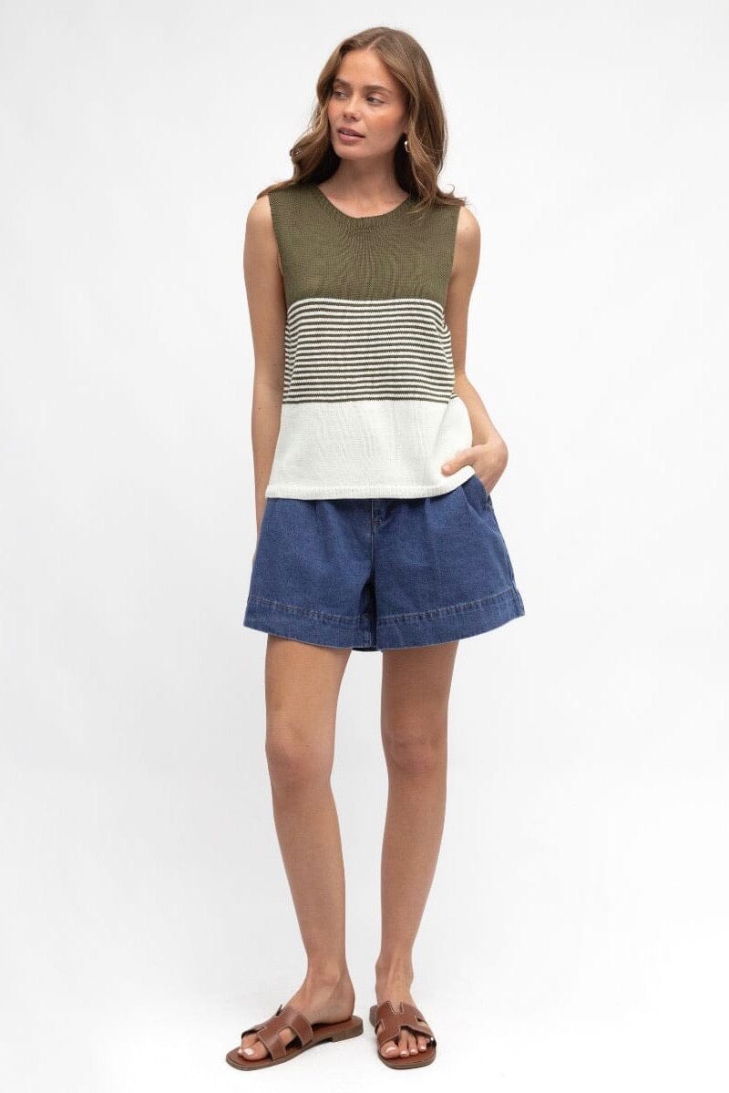 LABEL OF LOVE Coastal Knit Tank - Olive TOPS