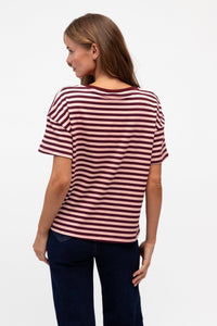 LABEL OF LOVE Easy Tuck Stripe Tee - Blush / Burgundy TOPS