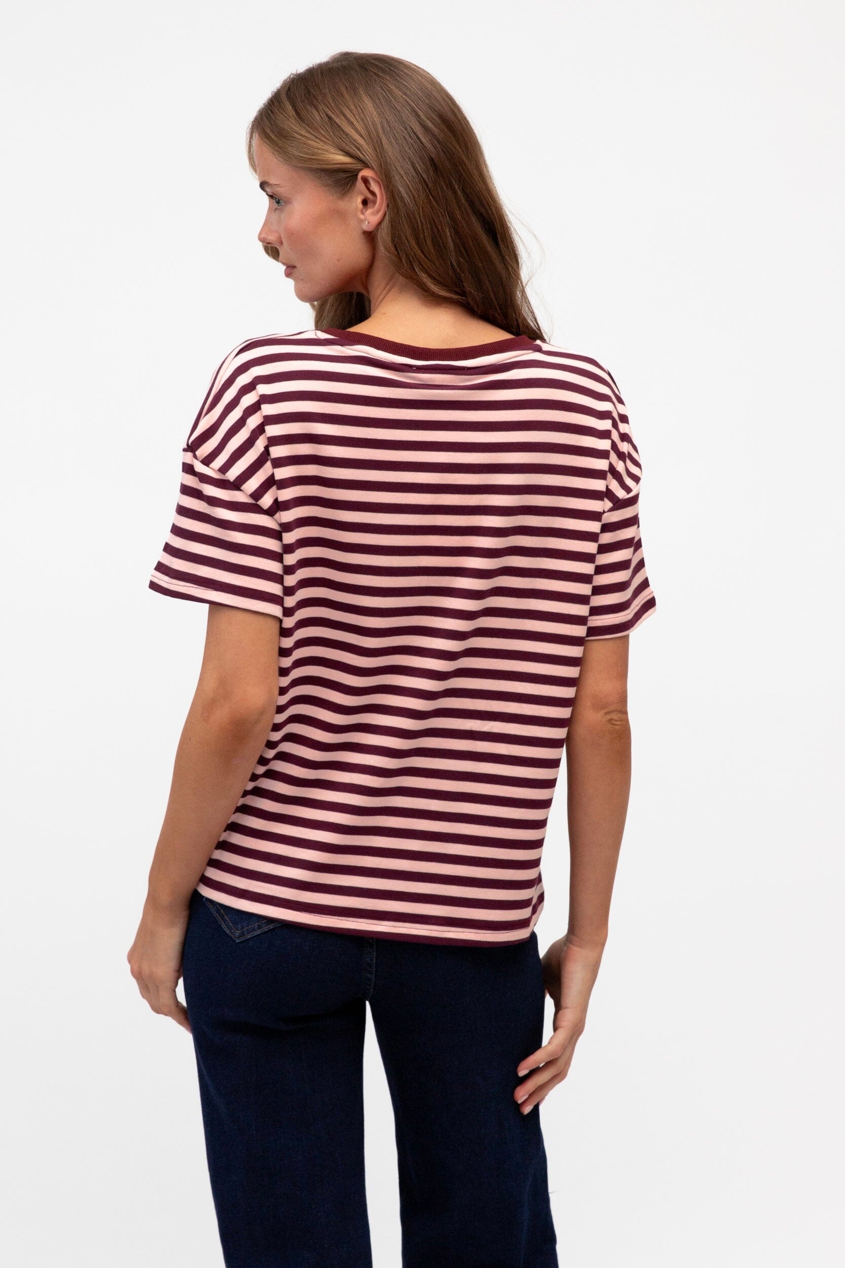 LABEL OF LOVE Easy Tuck Stripe Tee - Blush / Burgundy TOPS