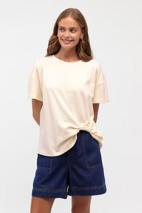 LABEL OF LOVE Easy Tuck Tee - Cream TOPS