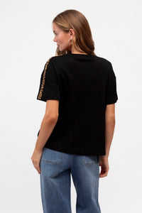 LABEL OF LOVE Leopard Sleeve Detail Tee - Black TOPS