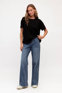 LABEL OF LOVE Leopard Sleeve Detail Tee - Black TOPS