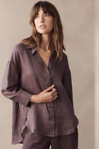 LITTLE LIES Boyfriend Linen Shirt - Dark Cherry TOPS