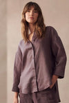 LITTLE LIES Boyfriend Linen Shirt - Dark Cherry TOPS