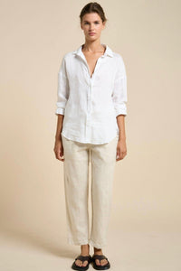 LITTLE LIES Boyfriend Linen Shirt - White TOPS