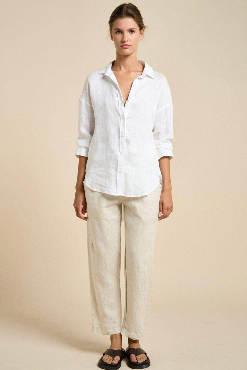 LITTLE LIES Boyfriend Linen Shirt - White TOPS