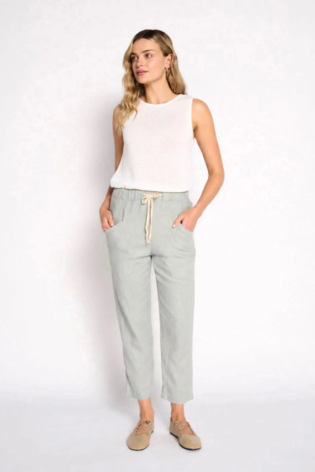 LITTLE LIES Luxe Linen Pant-Dusty Aqua BOTTOMS