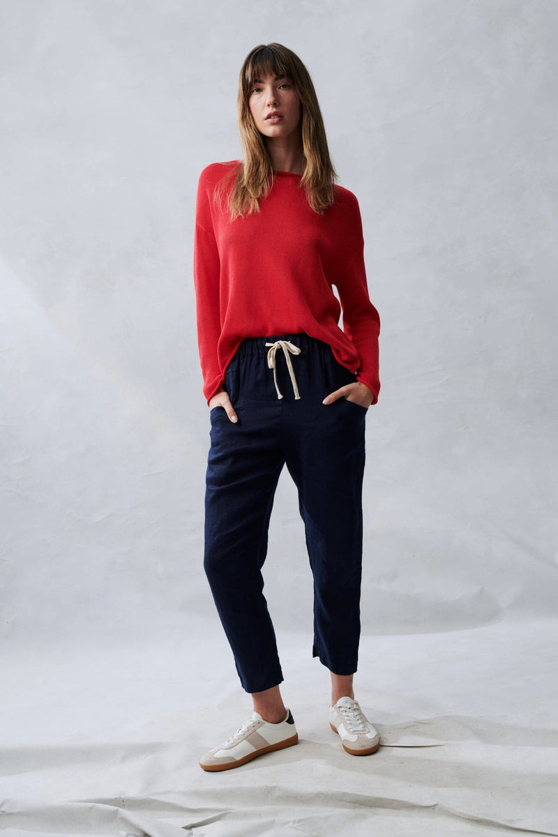 LITTLE LIES Luxe Linen Pants - Navy BOTTOMS