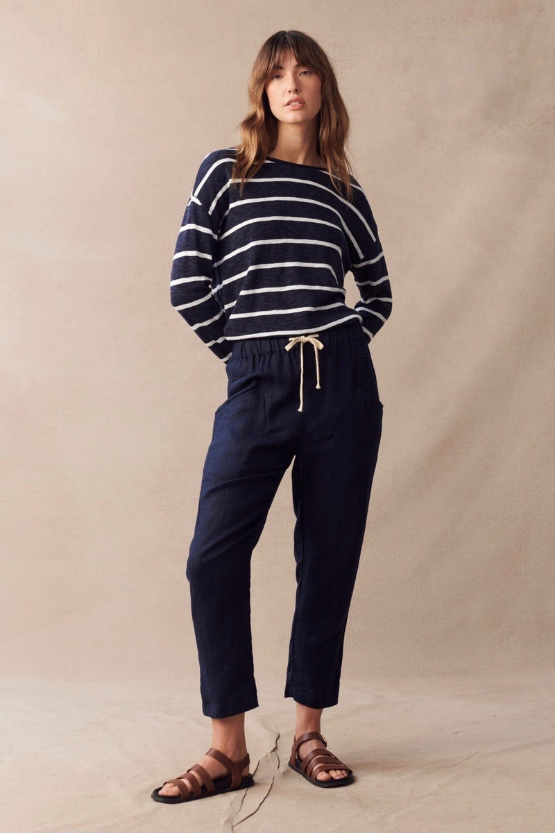 LITTLE LIES Luxe Linen Pants - Navy BOTTOMS