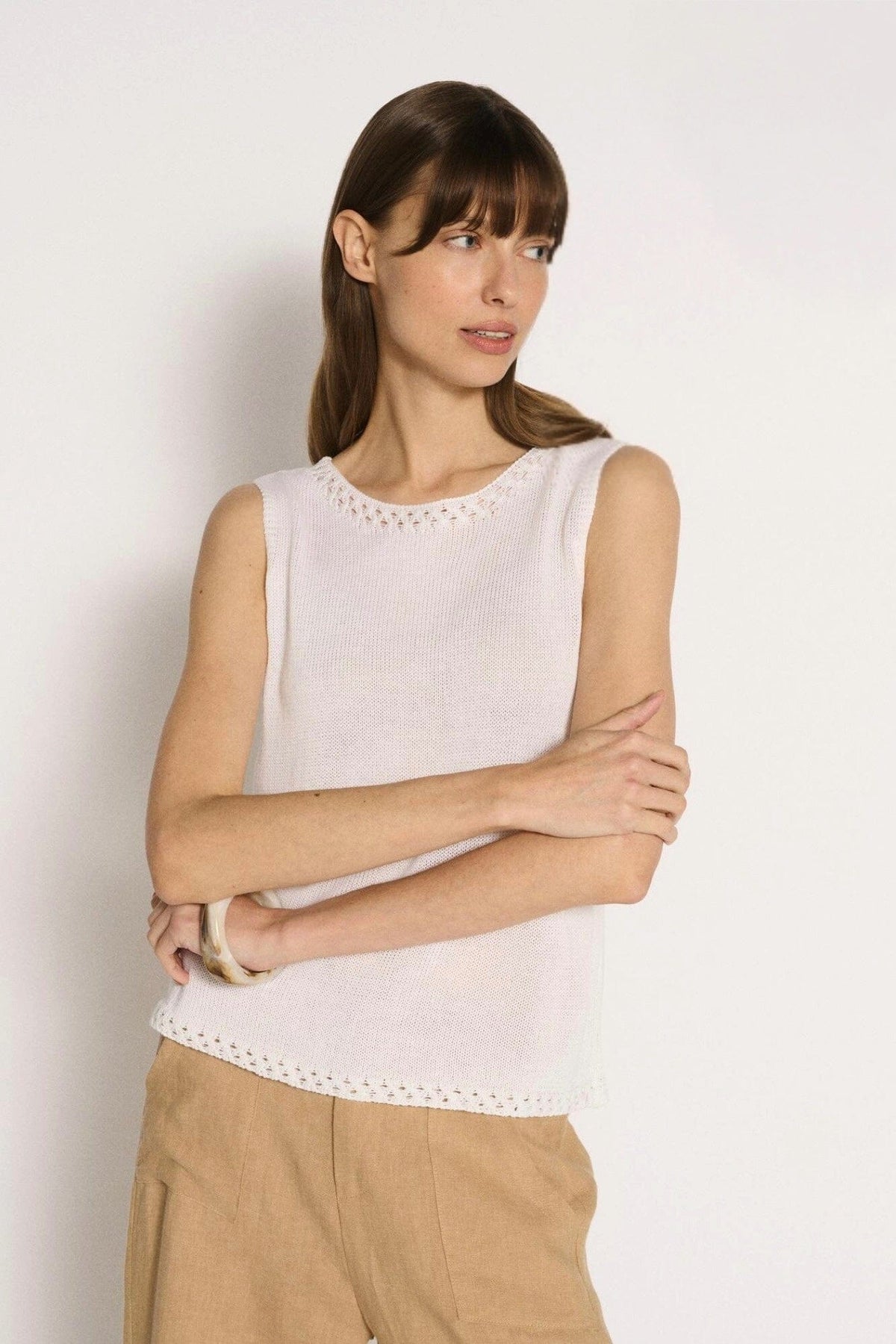 LITTLE LIES Olivia Trim Tank - White TOPS
