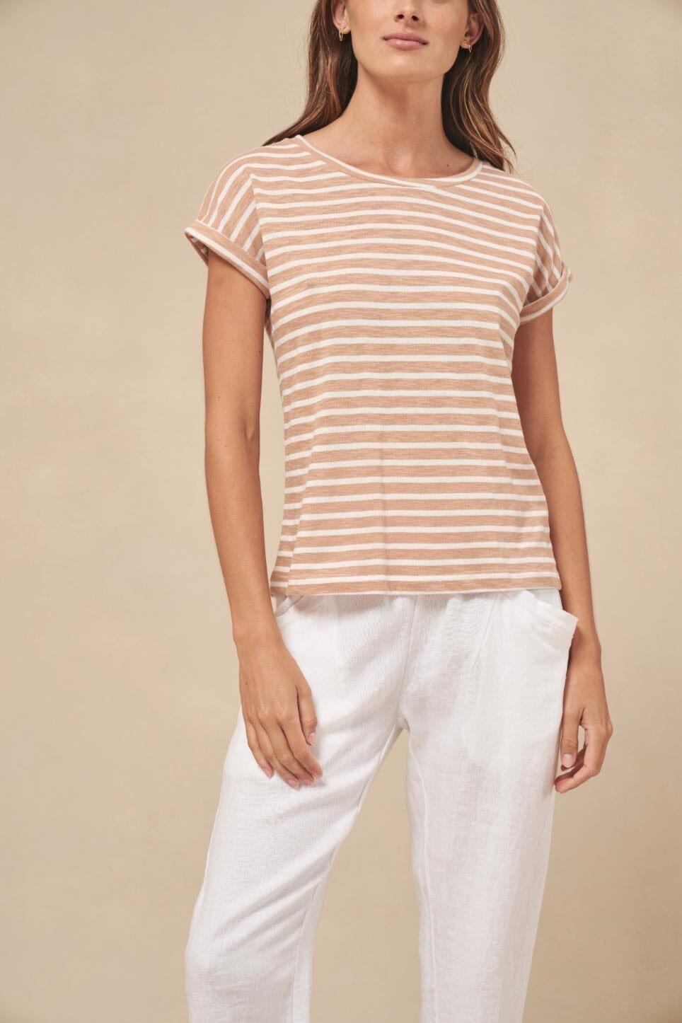 LITTLE LIES Oscar Tee - Toffee Stripe TOPS