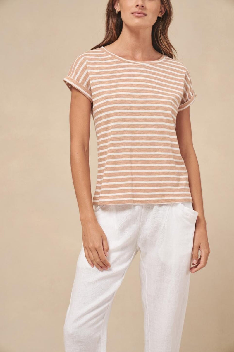 LITTLE LIES Oscar Tee - Toffee Stripe TOPS