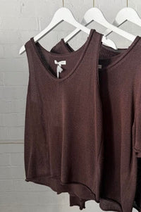 LITTLE LIES Scoop Spring Tank - Chocolate TOPS