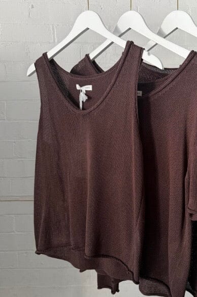 LITTLE LIES Scoop Spring Tank - Chocolate TOPS