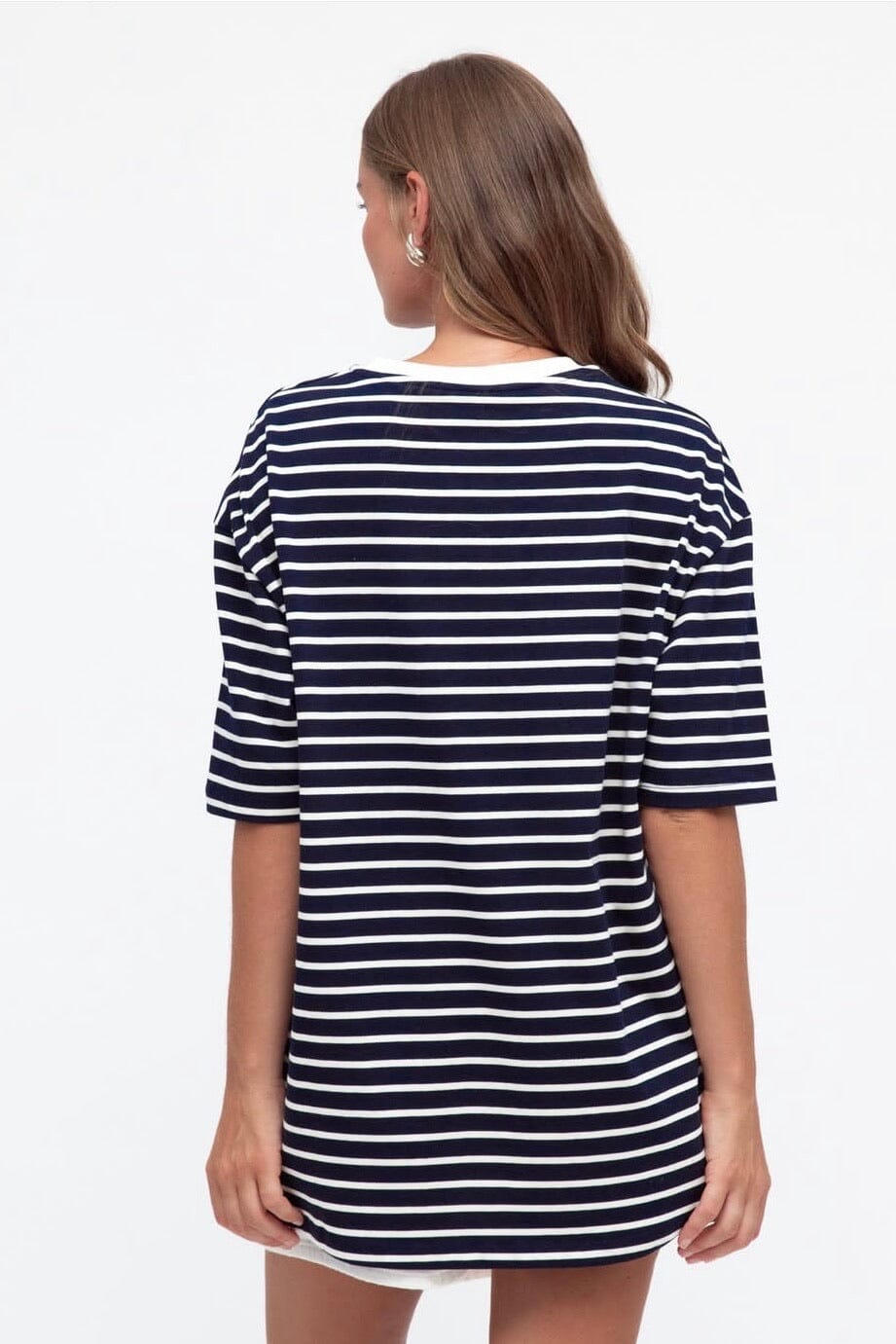 PAPER HEART Lara Oversized Tee - Navy/White TOPS
