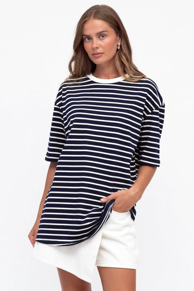 PAPER HEART Lara Oversized Tee - Navy/White TOPS