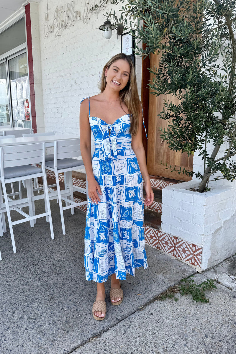 SALTY PALM Aegean Tie Front Midi Dress DRESSES