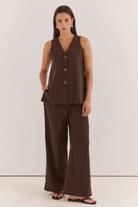 SASS CLOTHING Natalie Wide Leg Trouser - Chocolate BOTTOMS